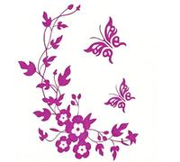 Lawnoval Butterfly Vine Removable Toilet Wall Stickers, Waterproof PVC Self-Adhesive Bathroom Decals, Botanical Decor Stickers for Toilet Tile Glass Kitchen Walls(8519 Rose Red)