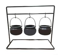 Lawnoval Halloween Cauldron Decor Rust-Resistant Hanging Witch Pot with Rack Mini Candy Bowl Set Black Plastic Spooky Atmosphere Home Garden(3)