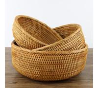 Lawnoval Handmade Rattan Wicker Fruit Rack with Natural Weaving, Round Basket for Kitchen Counter or Decorative Display, Eco-Friendly Rustic Style, Small Size 20x5cm