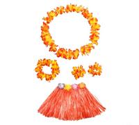 Lawnoval Hawaiian Grass Skirt Set with Flower Lei Headband Wristbands, Plastic Hula Costume for Beach Party Festival Carnival, Colorful(Orange)