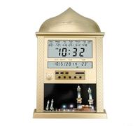 Lawnoval Muslim Prayer Wall Clock with Azan Alarm, Calendar and Temperature Display, Home Decor for Ramadan and Daily Salah Reminders, Gold or Silver(gold)