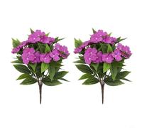 Lawnoval Realistic Artificial Impatiens Bouquet 2 Pack, 38cm Silk Flowers for Indoor Outdoor Wedding Party Home Decoration, No Watering(Purple)