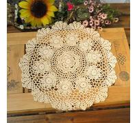 Lawnoval Round Lace Tablecloth 50cm Cotton Crochet Vintage Floral Design for Dining Table Cafe Decor, Beige