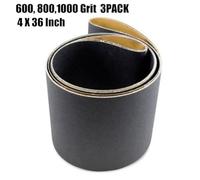 Lawnoval Silicon Carbide Sanding Belts 4" x 36" 600/800/1000 Grit, 3-Pack for Wet or Dry Polishing of Glass, Stone, for Plastic and Light Metal