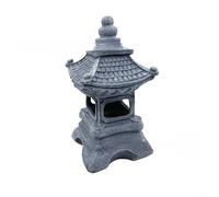 Lawnoval Solar Pagoda Garden Statue with LED Light, Japanese Zen Resin Lantern Outdoor Patio Decor, Grey Stone Finish