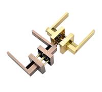 Lawnoval Square Privacy Door Lever Handle Set with Lock and 3 Keys, External Security Door Hardware in Black, Nickel Silver, Red Antique or Gold Finish for 30-50mm Wooden Doors