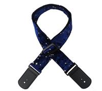 Lawnoval Star Pattern Guitar Strap for Acoustic Electric Bass, Adjustable for Soft Velvet with Leather Ends, 90-150cm, Black(Blue)