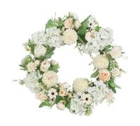 Lawnoval White Artificial Flower Wreath 38cm, Realistic Plastic Garland Front for Door Wall Home Party Decor