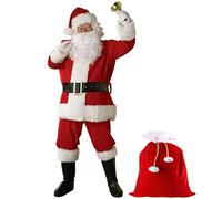 Lawnrden 1 Set Santa Costume for Men 11Pcs Professional Christmas Clause Costume, Velvet Santa Red Outfit for Xmas Party, Cosplay|Costumes