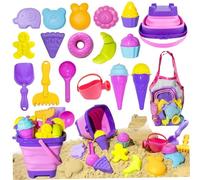 Lawnrden 18Pcs Beach Sand Toys for Kids, Fun & Educational Sand Toys with Collapsible Buckets, Scoop, Shovel, Molds and More, for Children 3 4 5 6 7 Years|
