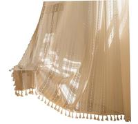 Lawnrden 2 Panels Boho Curtains 58x84 inch Rod Pocket Semi Sheer Crochet Boho Lace Curtains with Tassel for Bedroom Living Room| Sheer