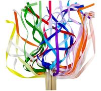 Lawnrden 20Pcs Ribbon Wands Streamers Sticks with Gold Bell, Chromatic Silk Wish Wands Fairy Stick Party Rhythm Ribbon Streamers for Wedding Send Off Bridal Shower Party Photo Props