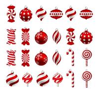 Lawnrden 24Pcs Candy Cane Christmas Decorations Hanging Wooden Candy Ornaments with Rope Red and White Christmas Tree Decorations for Winter Home Party|Pendants, Drops Finials