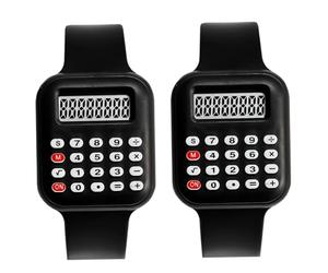 Lawnrden , 2Pcs Calculator Watch for Kids, Digital Calculator Wrist Watch with Vintage Square Design, Math Learning Tool for Students, Black