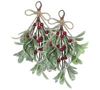 Lawnrden 2Pcs Mistletoe, Hanging Artificial Mistletoe Picks with Red Berries & Sparkling Snowflakes for Couple Home Party Decor