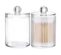 Lawnrden 2Pcs Qtip Dispenser Acrylic Clear Cotton Swab Holder with Dustproof Lid Q Tip Holder for Bathroom Accessories Home Organizer