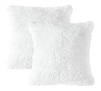 Lawnrden 2Pcs Throw Pillow Covers, 18x18 Inch Fluffy Plush White Cushion Covers Square Faux Furs Pillow Case for Sofa Bed| Plush