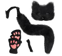 Lawnrden 3Pcs Fox Costume Furry Therian Mask And Tail & Paws Gloves Plush Fluffy Cat Wolf Furry Costume with Mask, Tail & Gloves for Cosplay Party Masquerade| Fox