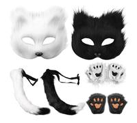 Lawnrden 3Pcs/Set Therian Gear, Therian Mask and Tail, Gloves Set Half Face Fox Mask with Adjustable Buckle Furry Tail for Halloween Cosplay Fox | Furry