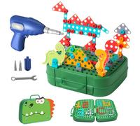 Lawnrden 450Pcs/1 Set Kids Tool Box 3D Montessori Play Toolbox with Electric Drill, Wrench and More, Educational & Logical Montessori Toys for Kids Ages 3-12 Years Old, Dinosaurs| Play Toolbox
