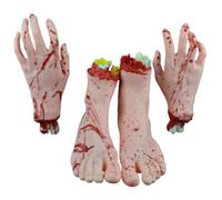 Lawnrden 4Pcs Halloween Hands Set, 1 Pair Severed Hand and 1 Pair Feet, Horror Bloody Body Parts, Plastic Halloween Body Parts for Haunted House Decor|Gag Toys Practical Jokes