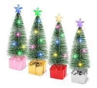 Lawnrden 4Pcs Mini Christmas Tree with Lights 6in Tabletop Christmas Tree with Star Topper & Present Base Winter Holiday Miniature Decor
