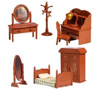 Lawnrden 5PCS/Set Dollhouse Furniture Set Cute Realistic Doll House Furniture Miniature Doll House Accessories for Children Bedroom Bathroom DIY Dollhouse Playing, Bedroom| Kitchen