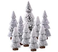 Lawnrden 9PCS Bottle Brush Trees Artificial 3 Sizes, Snowy Mini Christmas Tree with Wood Base for Xmas Holiday Party Home Tabletop Decor| Christmas Tree