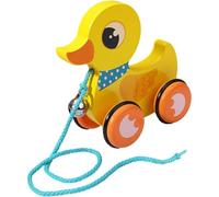 Lawnrden Baby Pull Toy, Wooden Pull Toy with Bell & Non-Slip Wheel, Interactive Duck for 1-3 Year Olds, Develops Mobility, Balance & Hand Eye Coordination Skills, Yellow|