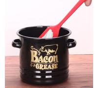Lawnrden Bacon Grease Container, Bacon Grease Container with Strainer 46oz Large Enamel Jar with Lid & Spatula Greasy for Kitchen, Black