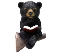 Lawnrden Bear Lamp, Black Bear Decor Solar Statue Waterproof Resin Reading Book Solar Garden Ornaments with Keyhole Brackets for Indoor Outdoor 4.3x4.7x7.1 Inch