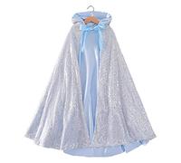 Lawnrden Cape With Hood, Hooded Princess Cape for 8-13 Years Old Little Girls 35.43 inch Cosplay Elsa Blue Princess Cloaks Christmas Halloween Custome Party Accessories