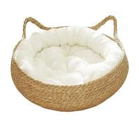 Lawnrden Cat Beds for Indoor Cats|Cat Beds for Indoor Cats 17x6 inch 2-in-1 Woven Baskets Bed with Soft Cushion Scratch-proof Kitten Bed Cozy Round Wicker Basket L