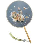 Lawnrden Chinese Fan, Round Vintage Style Traditional Chinese Hand Fan, Double-Sided Embroidery Pattern Silk Fans, Translucent Hand with Handle for Dance Home Decor, Dance Fans