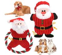 Lawnrden Christmas Dog Toys 2PCS Dog Santa Claus Plush Toy Squeaky Teething Toys for Small and Medium Gifts|Squeak