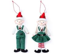 Lawnrden Christmas Elf 2Pcs Male and Female Hanging Christmas Plush with Cheerful Faces Plush Toys in Festive Outfits for Tree Home Decor, 8x3.5 Inch Figurines