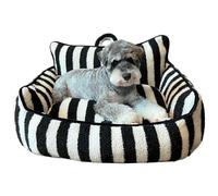 Lawnrden Dog Sofa, Pet Sofa Bed Striped Thermal Soft Non-slip Bottom Zip Detachable Cat Dog Couch with Lifting Handle Washable Winter Skin-friendly Pet, Black White