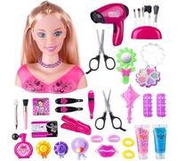 Lawnrden Doll Head for Hair Styling 35Pcs/Set Simulated Styling Head Doll for Kids with Battery Powered Hair Dryer Imaginative & Makeup Learning Style 2| for Kids