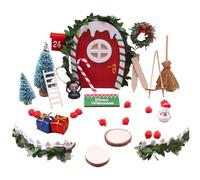 Lawnrden Fairy Door for Wall, Dollhouse Miniatures 1 Set Tiny Fairy Doors with Christmas Tree Fence Snowman Cane Alndern and More for Xmas Decor
