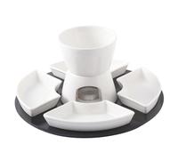 Lawnrden Fondue Pot Set 4 Dishes & 4 Forks Elegant Ceramic Chocolate Fondue Melting Cup with Tray for Family Friends