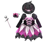 Lawnrden Girls Light Up Witch Costume Set, Toddler Witch Costume, Cute Princess for Girls Includes Light up Dress, Wand, Hat and Tote Bag for Halloween Cosplay Party Dress, 110cm