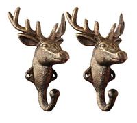Lawnrden Gold Coat Hooks, 2Pcs Brass Wall Hooks Vintage Gold Coat Cast Iron Elk Head Animal Wall 4.3x6.3 Reindeer Deer Hanger for Christmas Rack Key Holder Party Home Decor