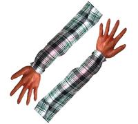 Lawnrden Halloween Hands, 2PCS Halloween Hands 21 Inch Severed Arm with Plaid Cloth Sleeve Scary Realistic Body Parts for Haunted House Party Decor, Style 2