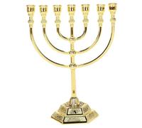 Lawnrden Hanukkah Menorah, Menorah 7 Branch with 12 Tribes of Israel, Jewish Zinc Alloy Candle Holder with Stable Base for Home Office Living Room Desk Decor, Golden|Menorahs