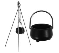 Lawnrden Mini Cauldron 0.8'' Halloween Cauldron with Handle ＆ 3 Suppport Rods 1:12 Dollhouse Accessories Mini Cast Iron Halloween Dollhouse Miniatures Caudron with Support Rods| Cauldrons