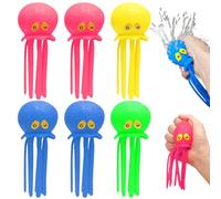 Lawnrden Octopus Bath Toy, 6PCS Squeezable Soft Cute Octopus Pool Toy with Multi-holes, Stress Relief Toddler Pool Toys, 6.3x2.6 Water Sensory Toys for Kids 3+| Toddler