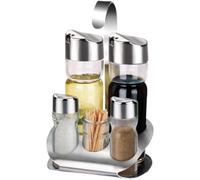 Lawnrden Oil and Vinegar Salt & Pepper Cruet Set,5Pcs Glass Sugar Container with Stainless Steel Base,Clear Glass Bowls with Lids,Salt Container Countertop Cabinet Sugar Jar for Pepper Oil Vinegar