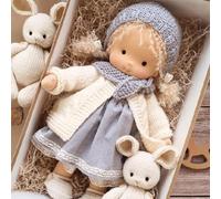 Lawnrden Rag Doll|Rag Doll 9.5x2.4x4.7'' Adorable Soft Plush Baby with Cloth Hat & Scarf Exquisite Mini Baby Christmas Role Play for Fostering Love and Companionship