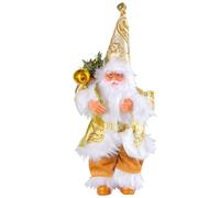 Lawnrden Santa Claus Figurine 10inch Standing Pointed Hat Realistic Cute Santa Claus Cotton Filled Miniature Christmas Decorations for Tabletop Showcase, Gold |Collectible Figurines