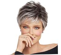 Lawnrden Short Layered Pixie Wig, Ombre Blonde Synthetic Wigs, White Black Curly Wig, 15 cm (L) x 3 cm (H), Heat Resistant, Full Coverage, Adult